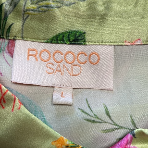 ROCOCO SAND Rue Short Dress 100% Silk Large Lime Green Colourful Floral - Picture 4 of 15